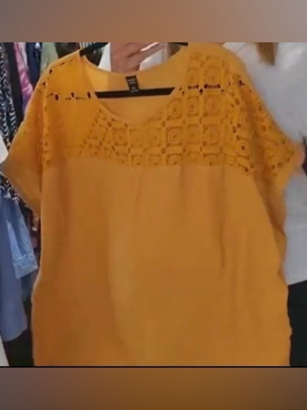 SHEIN Mustard Crochet Yoke Short Sleeve Tunic